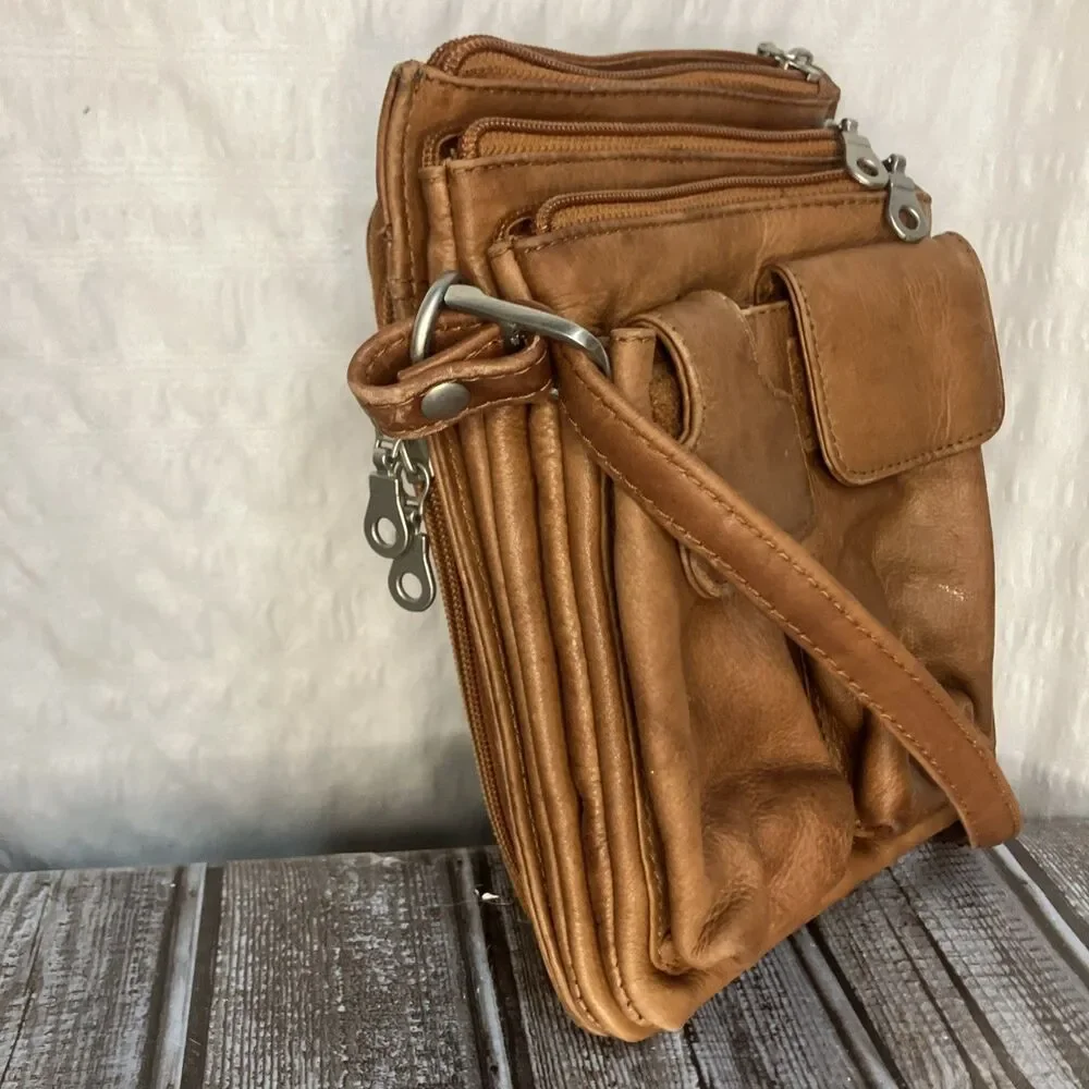 Paul & Taylor Leather Crossbody Bag Brown 8”x6” - Picture 6 of 10